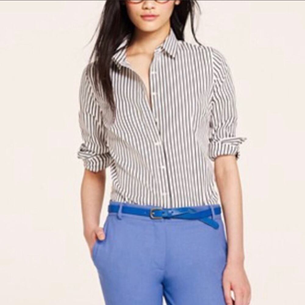 J. CREW Women's Stretch Perfect Striped Long Sleeve Button Down Shirt